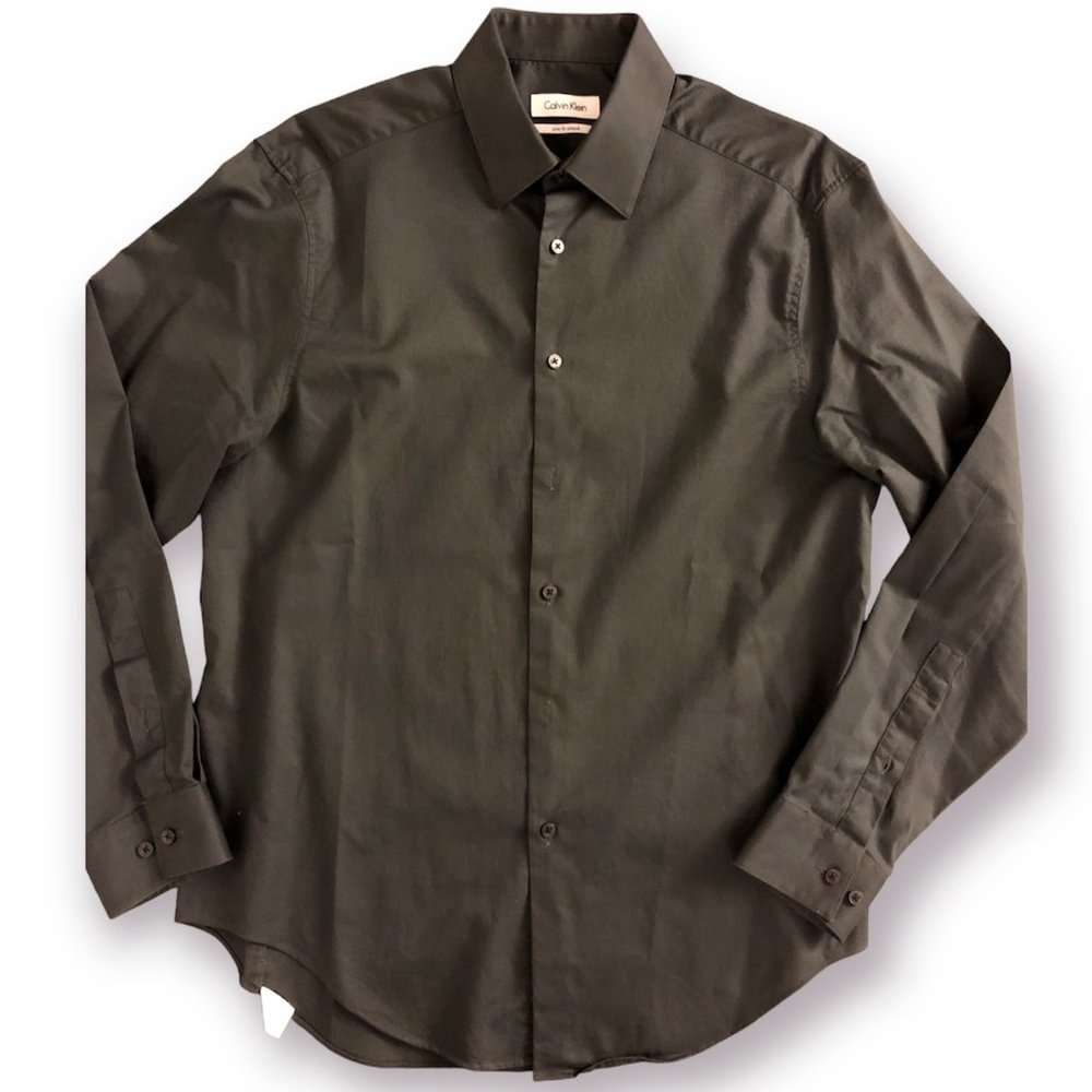 CALVIN KLEIN Dress Shirt / Slim Fit / Stretch / Size 15 1/2 x 32/33 Charcoal